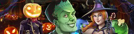 Gresskarhode, heks og frankenstein monster