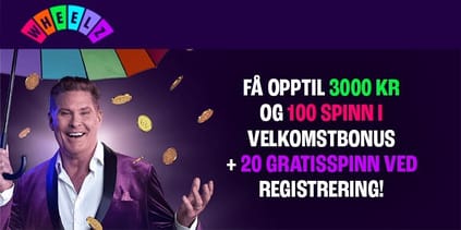 Få opptil 3000 kr og 100 spinn i velkomstbonus + 20 gratisspinn ved registrering!